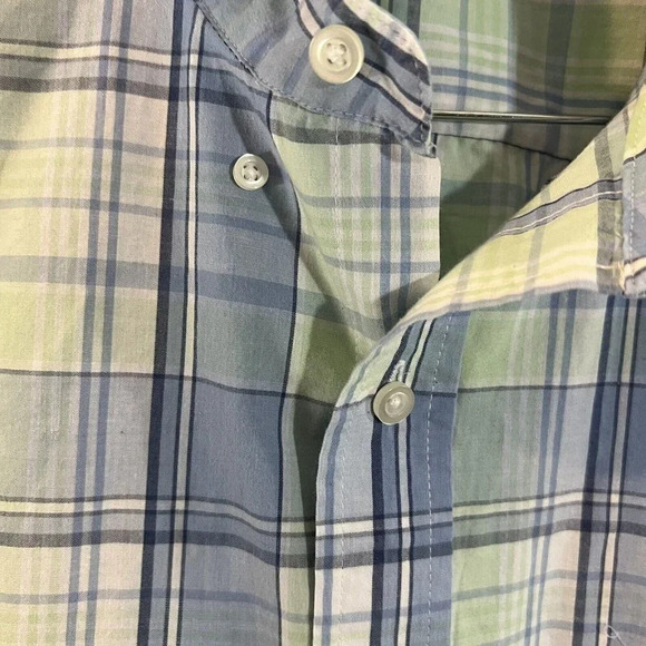 George Short Sleeve Button Up Collared Shirt 2XL Mint Green Light Blue Plaid Top - Picture 6 of 6